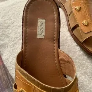 Mens genuine alligator two-tone slide. Gold emblems on the top. Amazon.com: YOPADO Mens Alligator Crocodile Grain Leather  main image 3